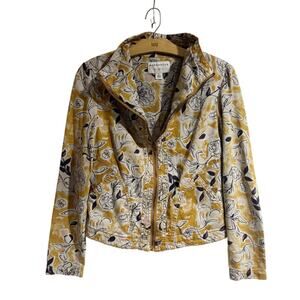 Anthropologie Marrakech Full Zip Floral Jacket size Small Yellow